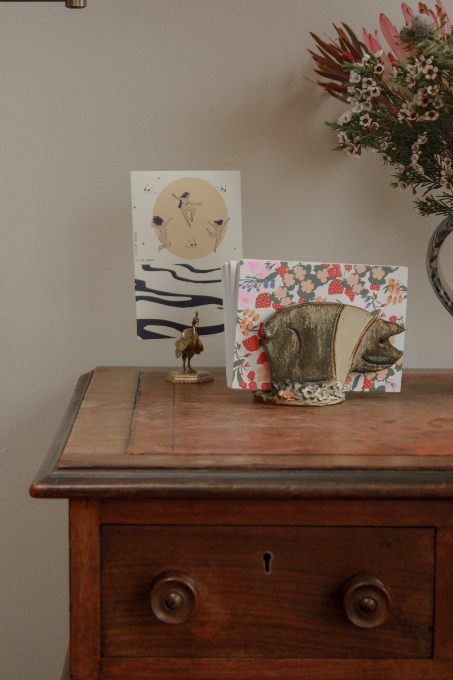 Vintage hand built saddleback pig letter rack