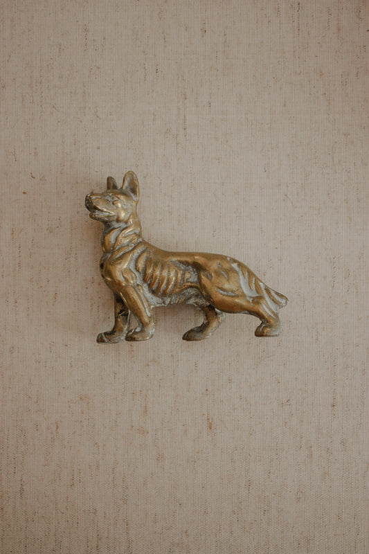 Vintage solid brass German shepherd paperweight