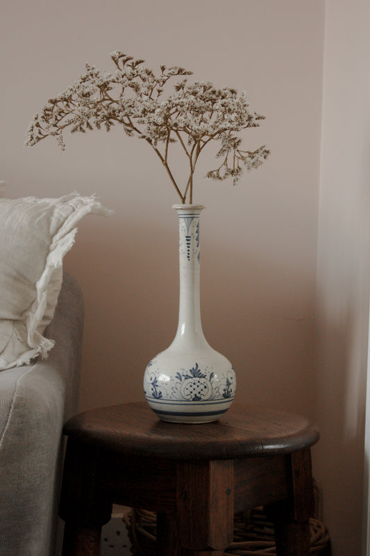 Vintage French hand painted blue and white vessel