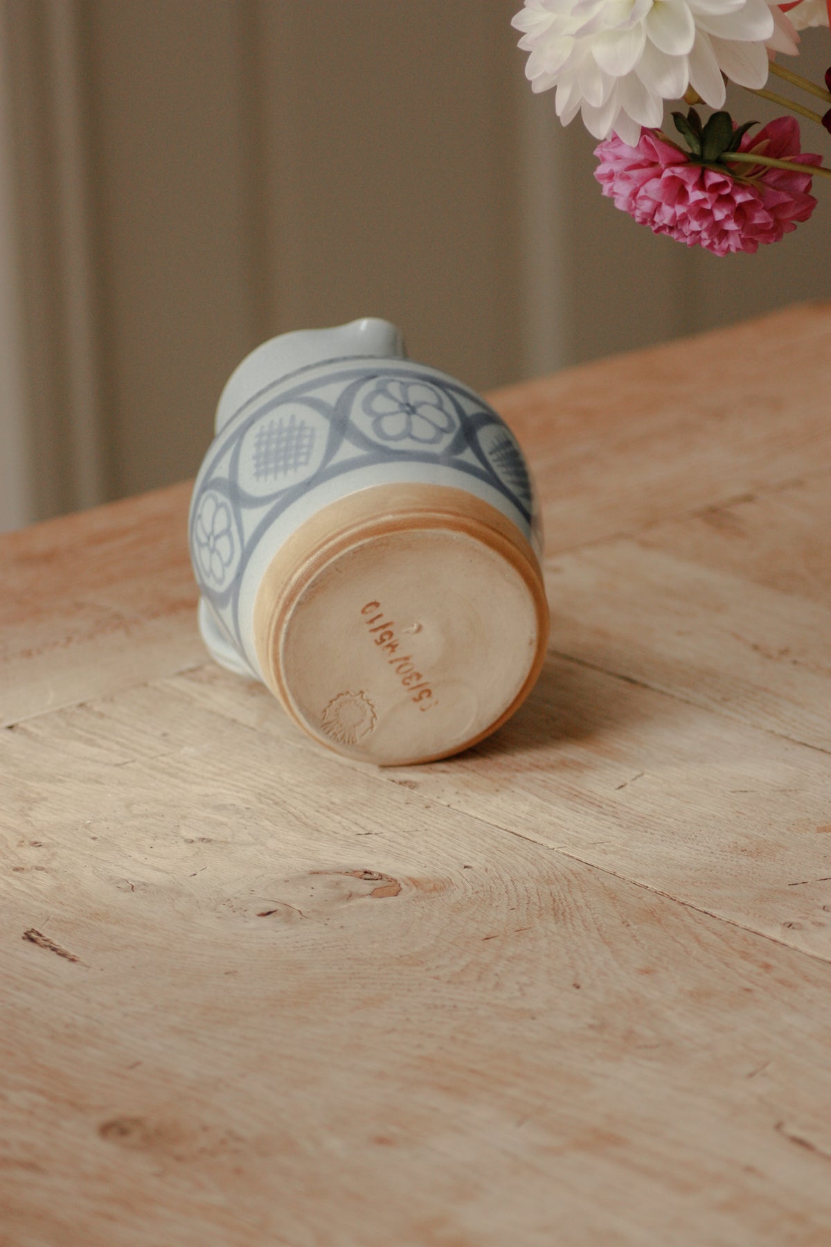 Vintage Buchan blue on blue pottery pitcher
