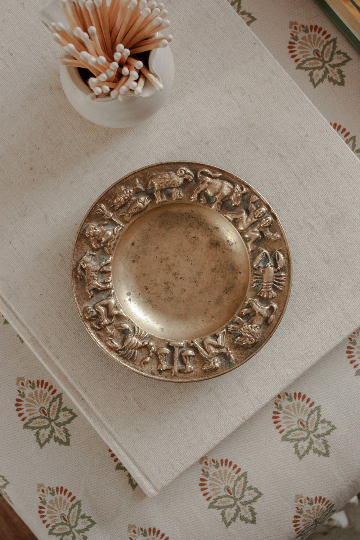 Vintage mid-century solid bronze zodiac bowl