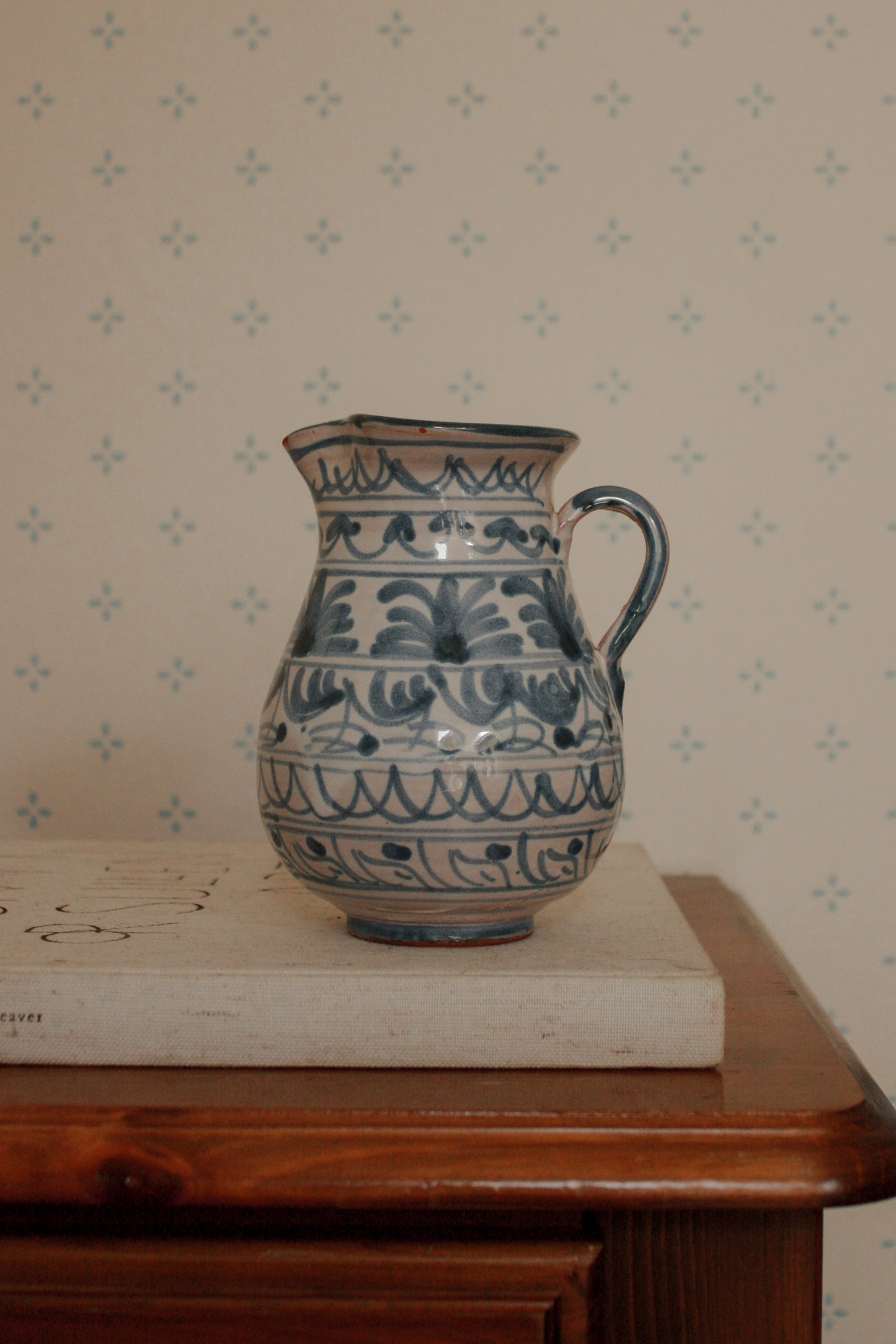 Vintage hand painted blue and white jug