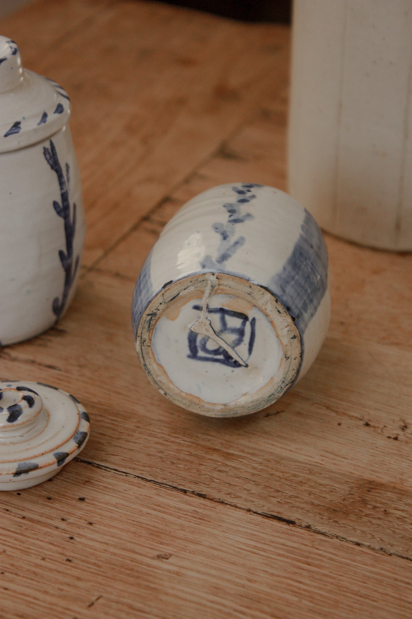 Vintage art pottery lidded pots - set of two