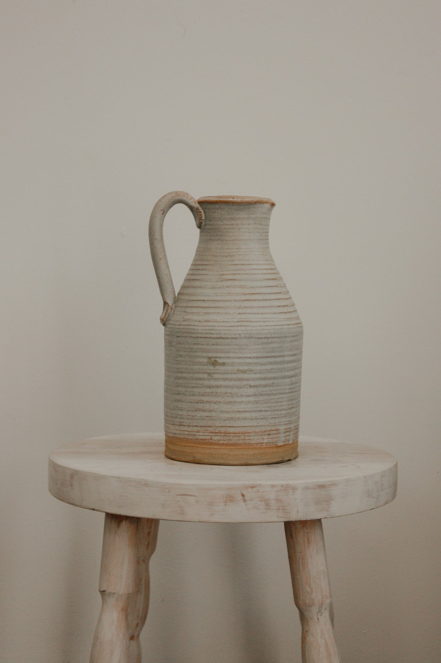 Vintage studio pottery ribbed jug - rustic glaze
