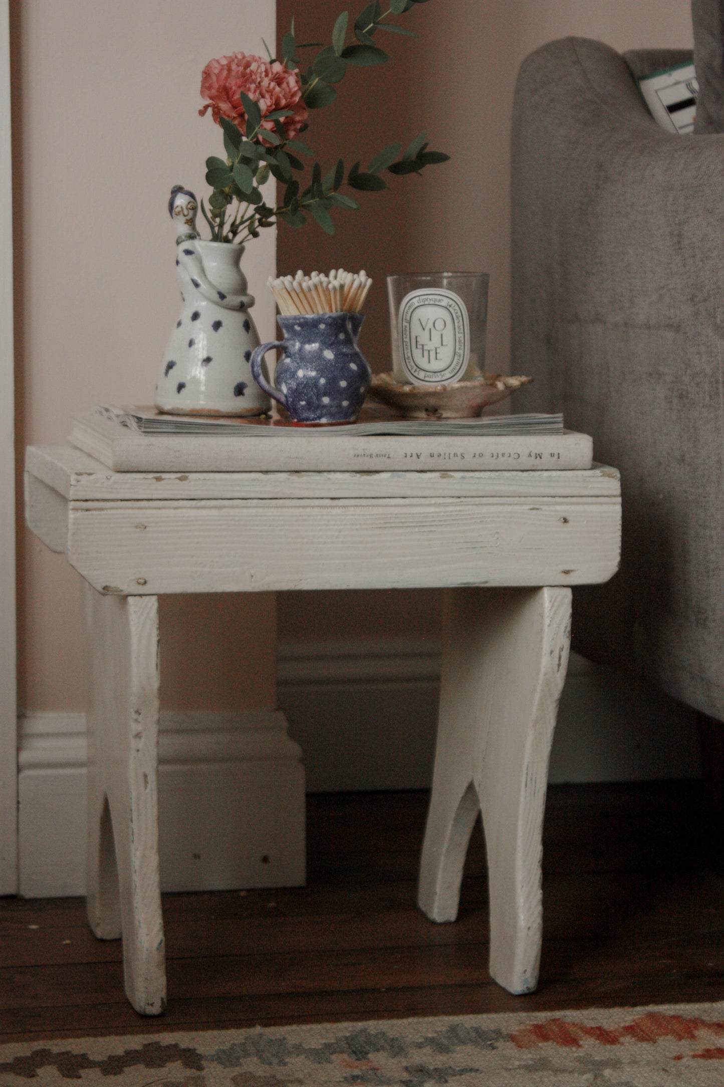Vintage chippy painted stool