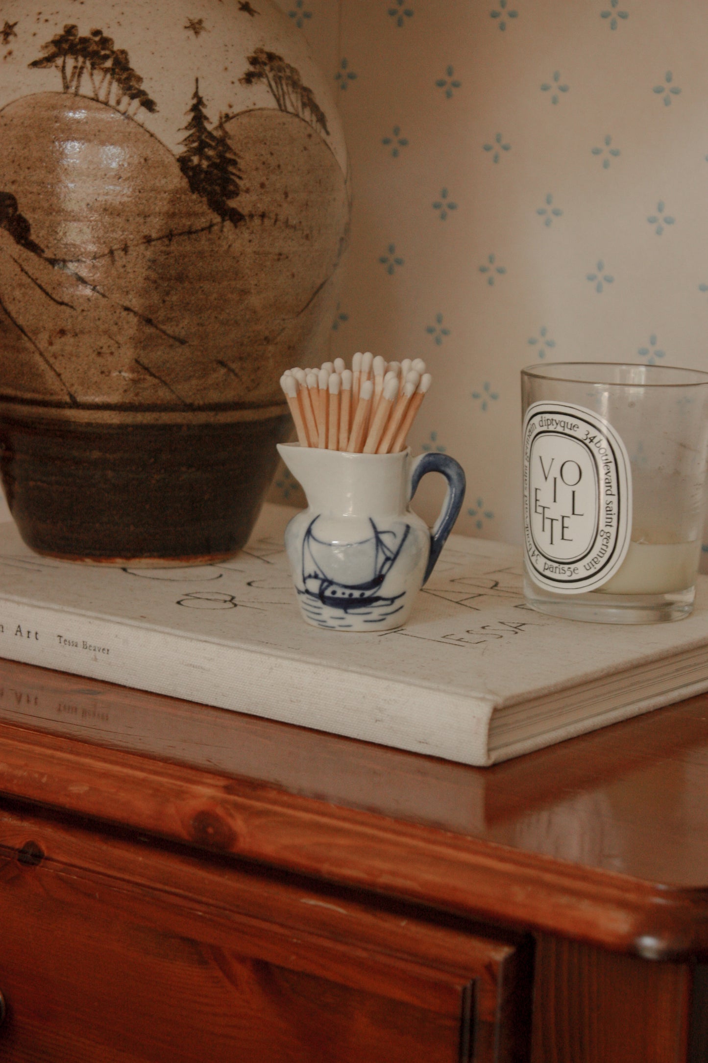Vintage porcelain creamer with hand painted ship design