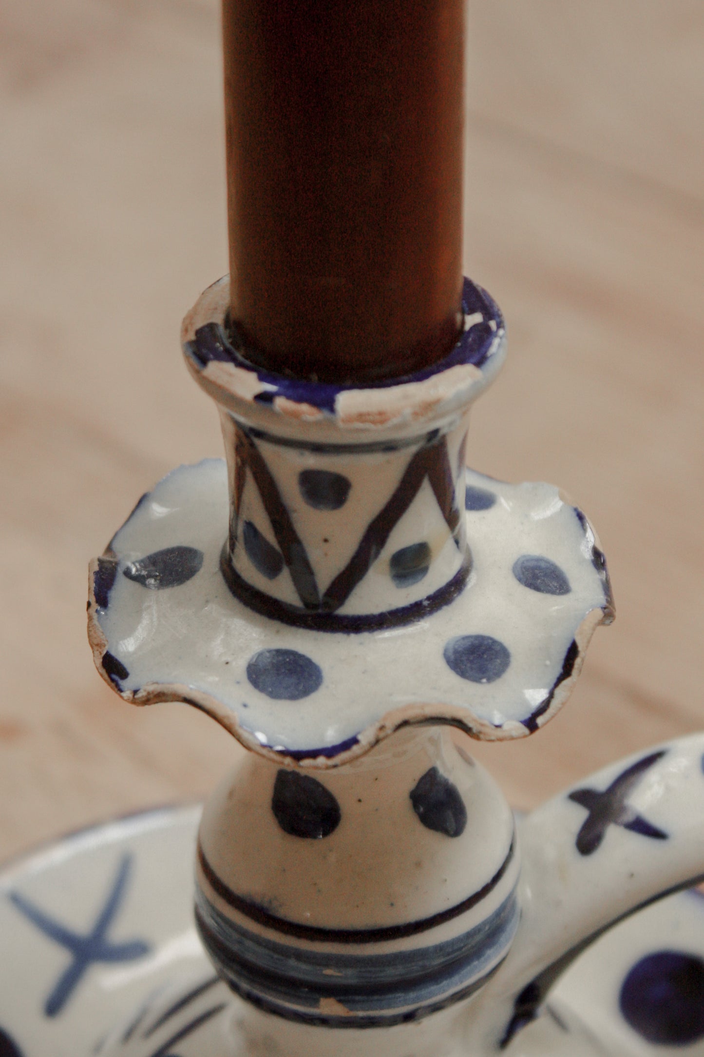 Vintage blue and white candleholder with ruffle