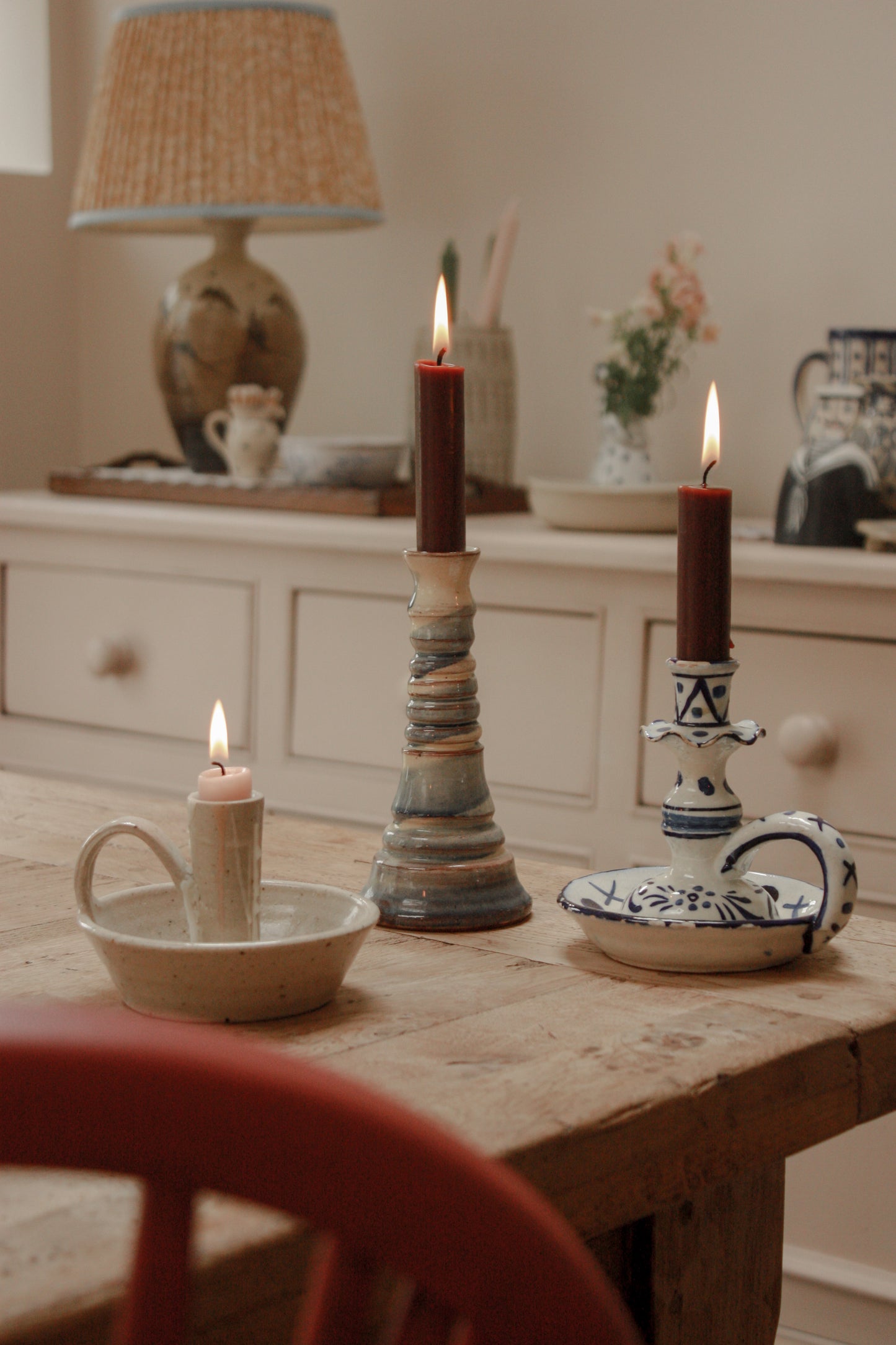 Vintage blue and cream candleholder