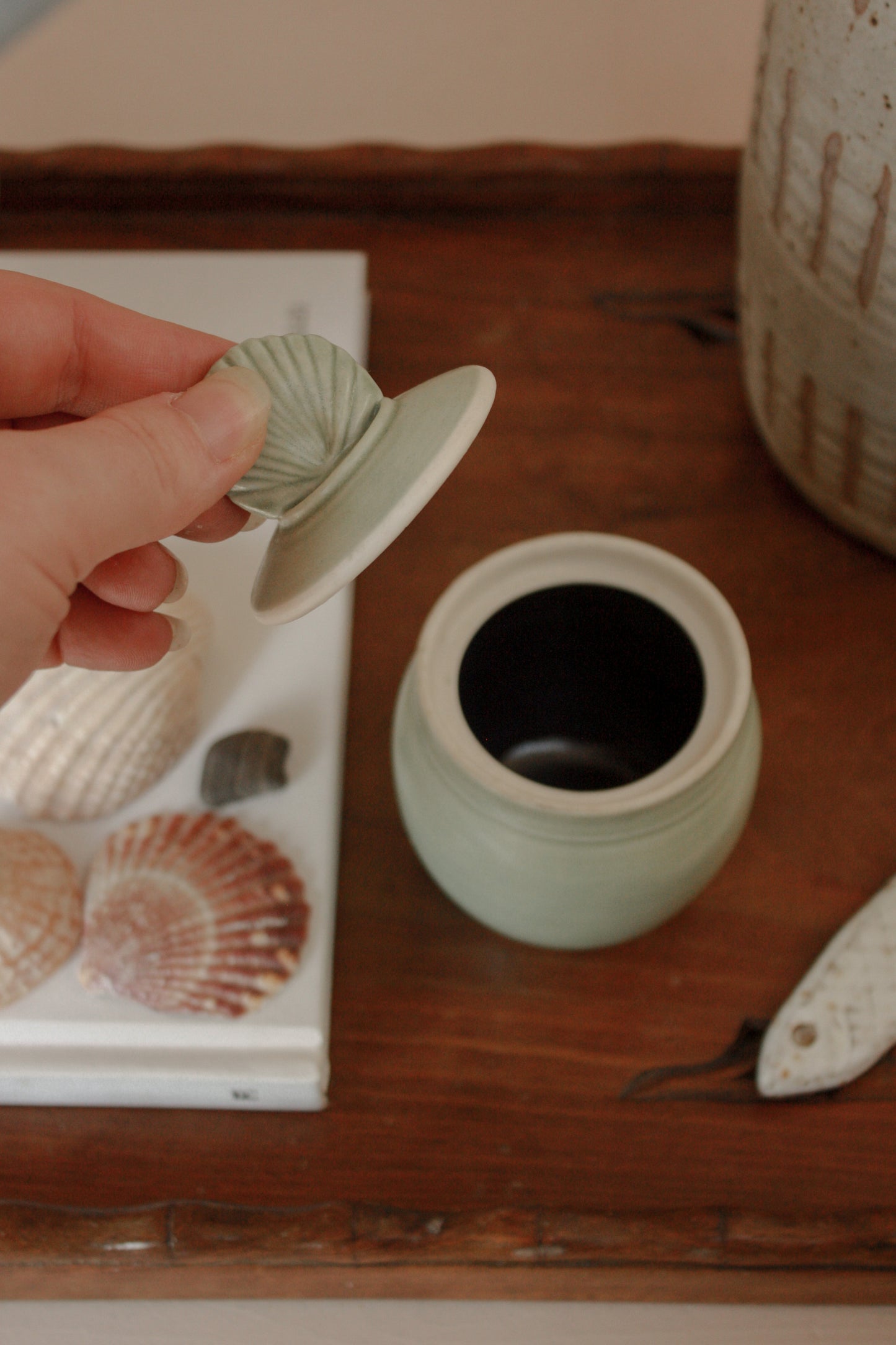 Vintage studio pottery shell pot