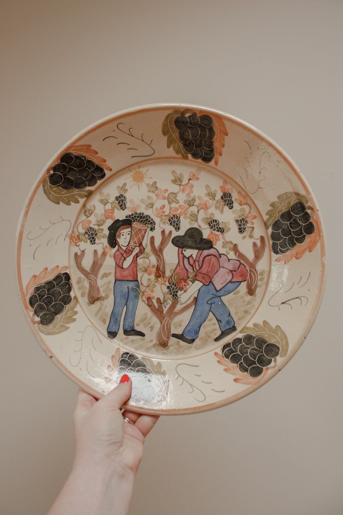 Large art pottery hand painted bowl