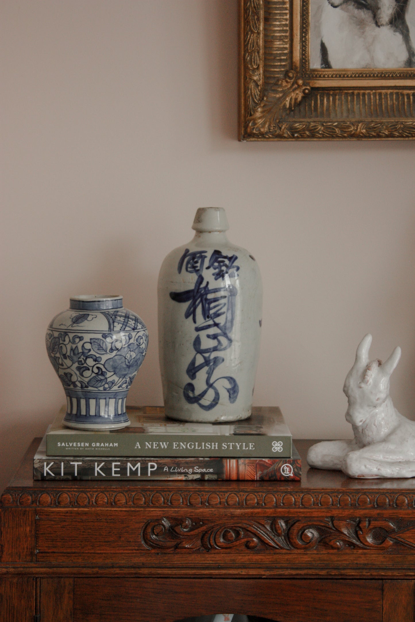 Vintage Japanese Saki bottle - blue lettering