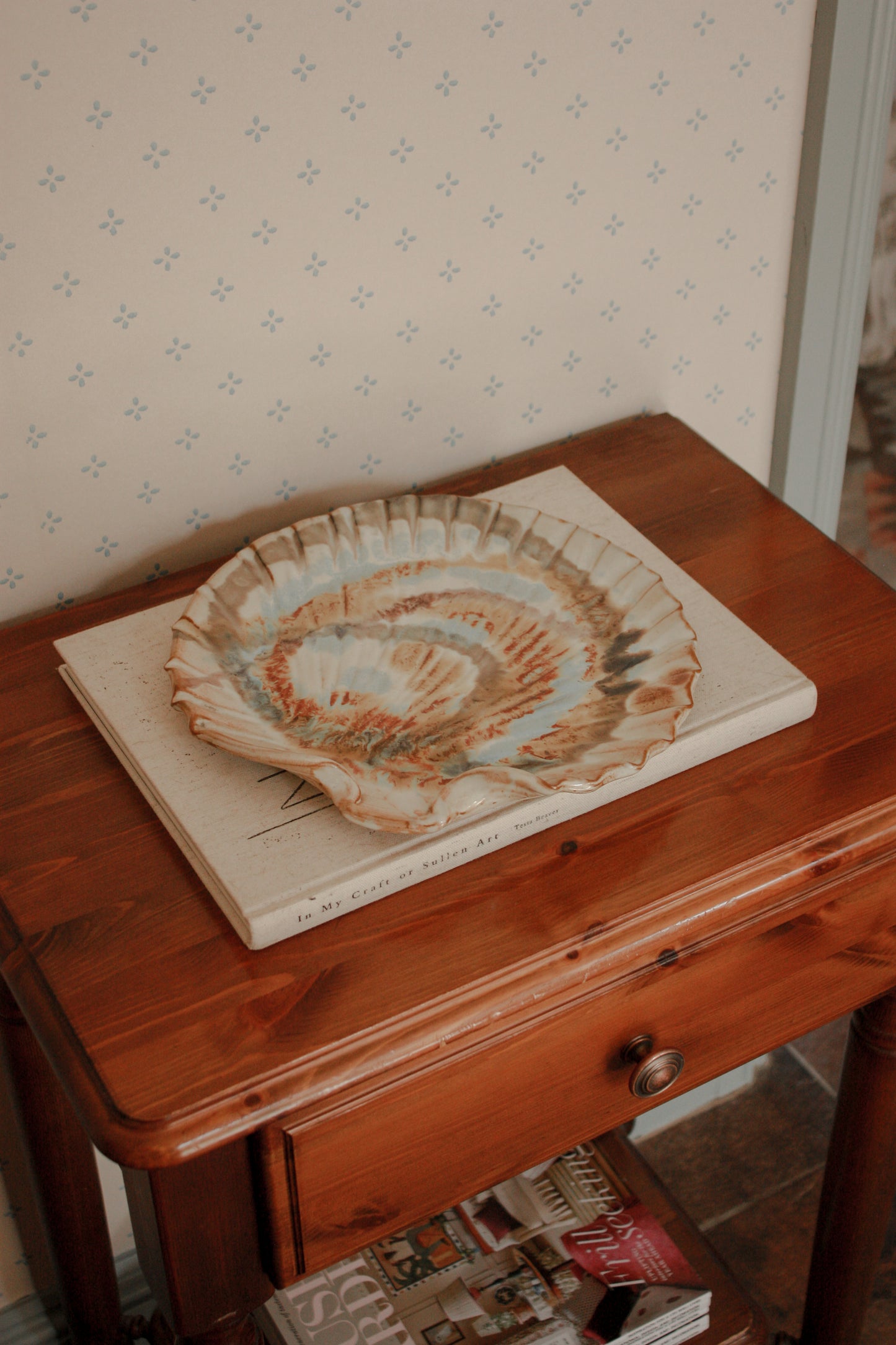 Vintage art pottery terracotta shell dish