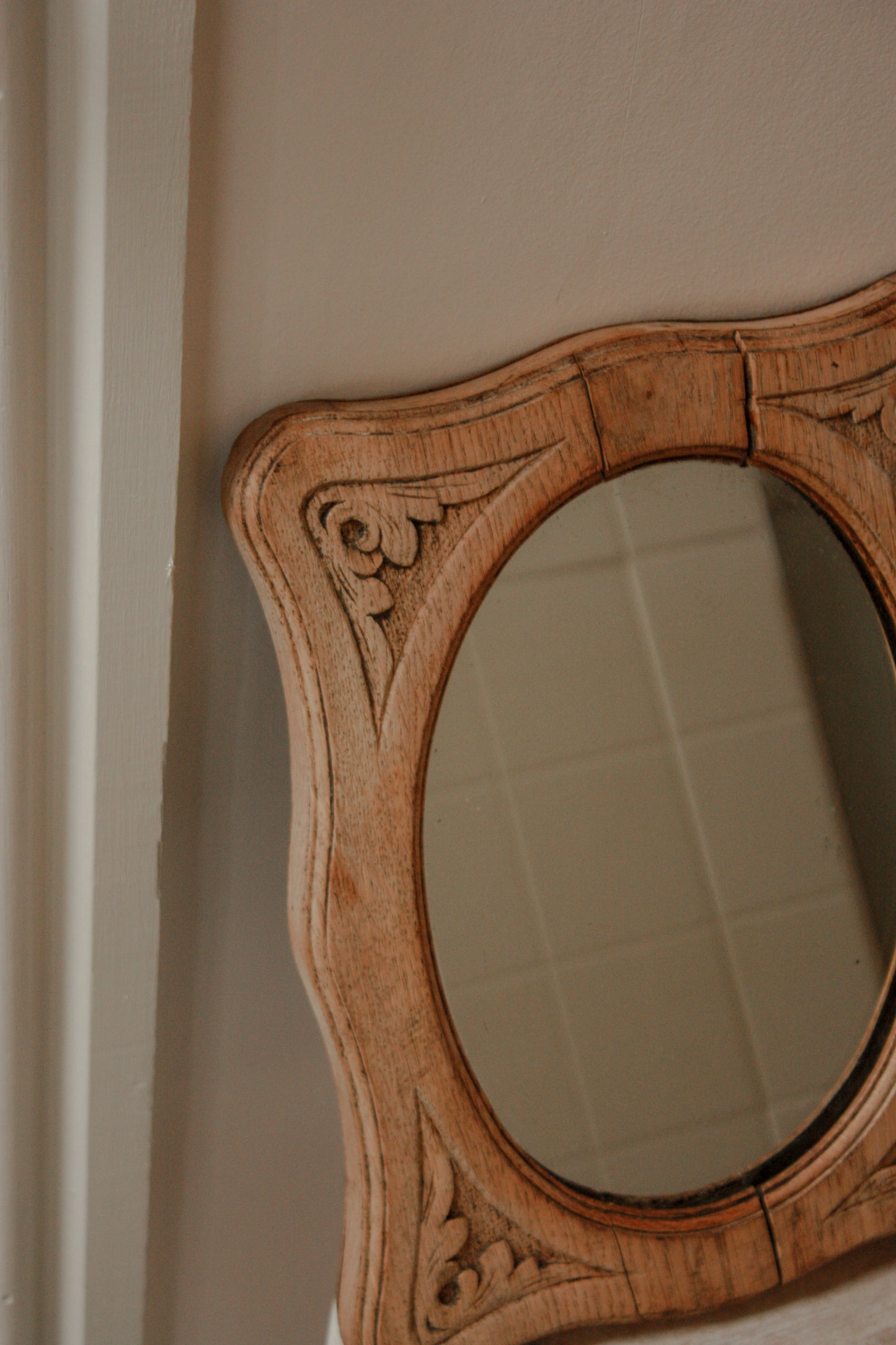 Vintage hand carved wooden mirror