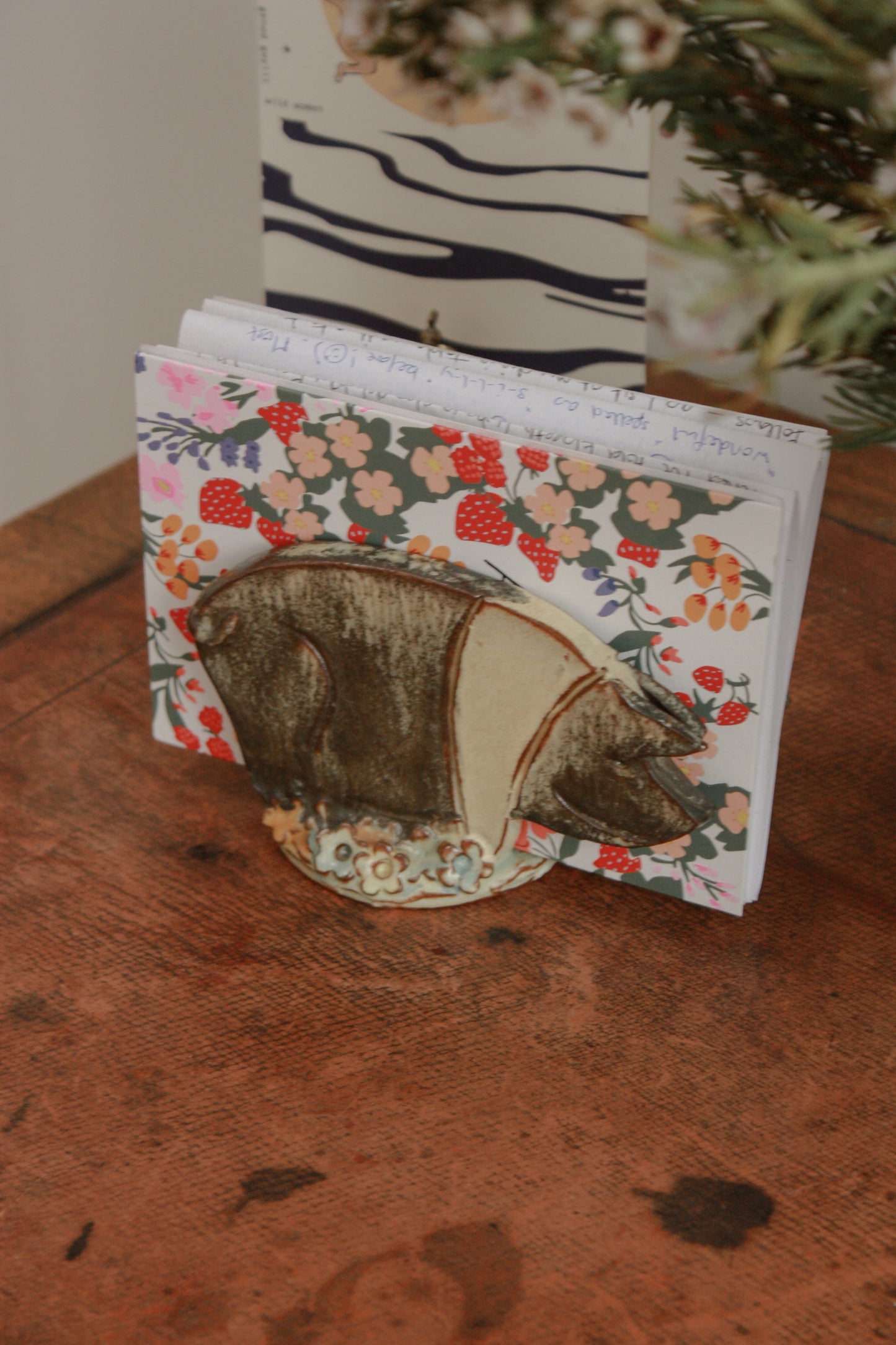 Vintage hand built saddleback pig letter rack