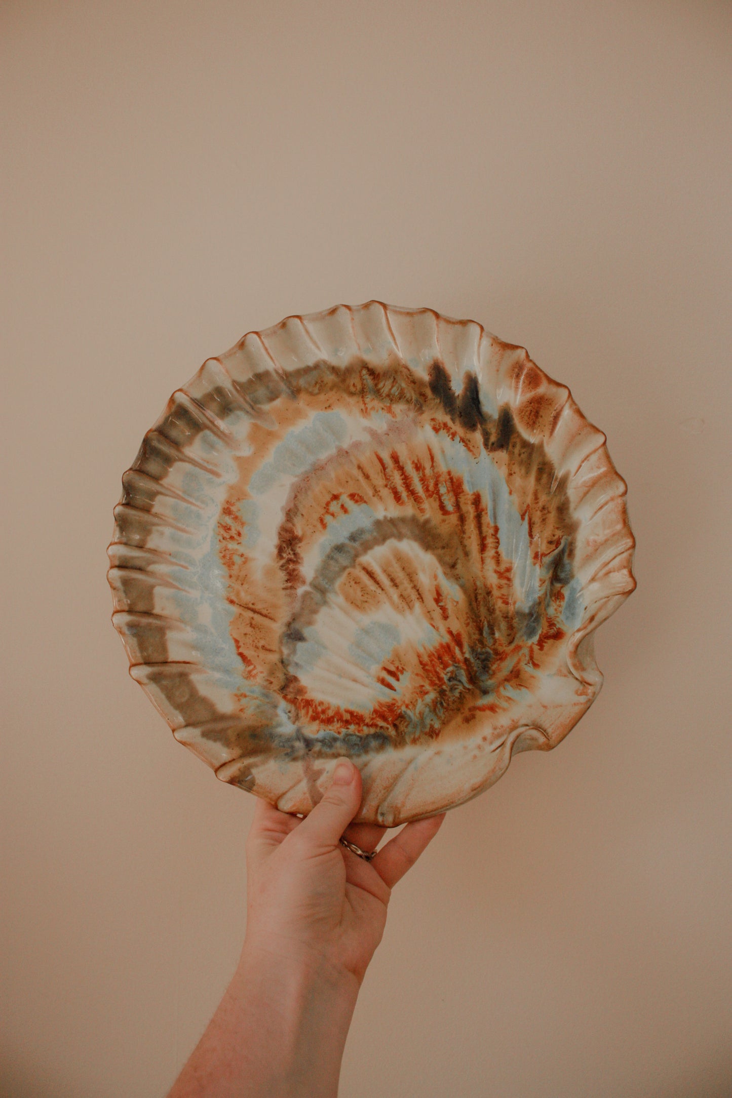 Vintage art pottery terracotta shell dish