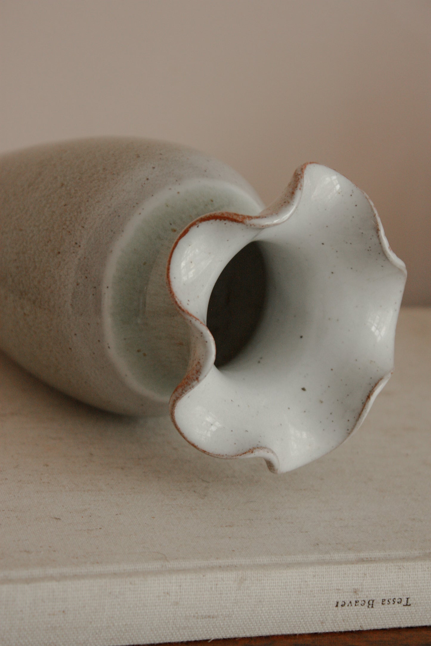 Vintage studio pottery ruffle rim pot