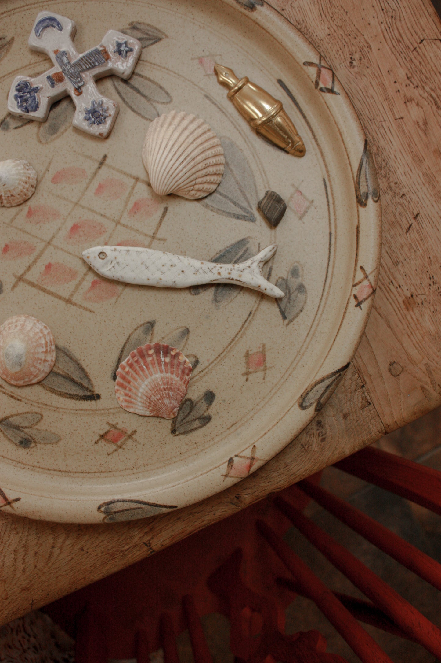 Vintage hand painted charger tray