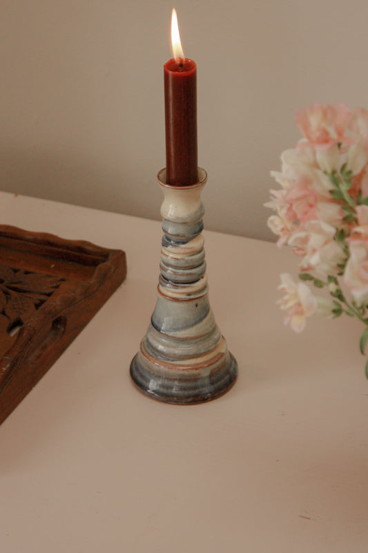 Vintage blue and cream candleholder