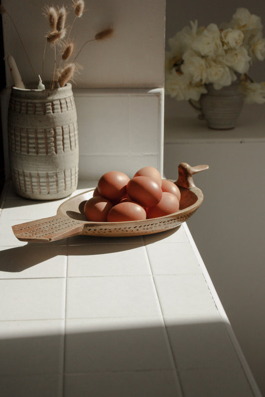 Vintage wooden hand carved bird bowl (large)