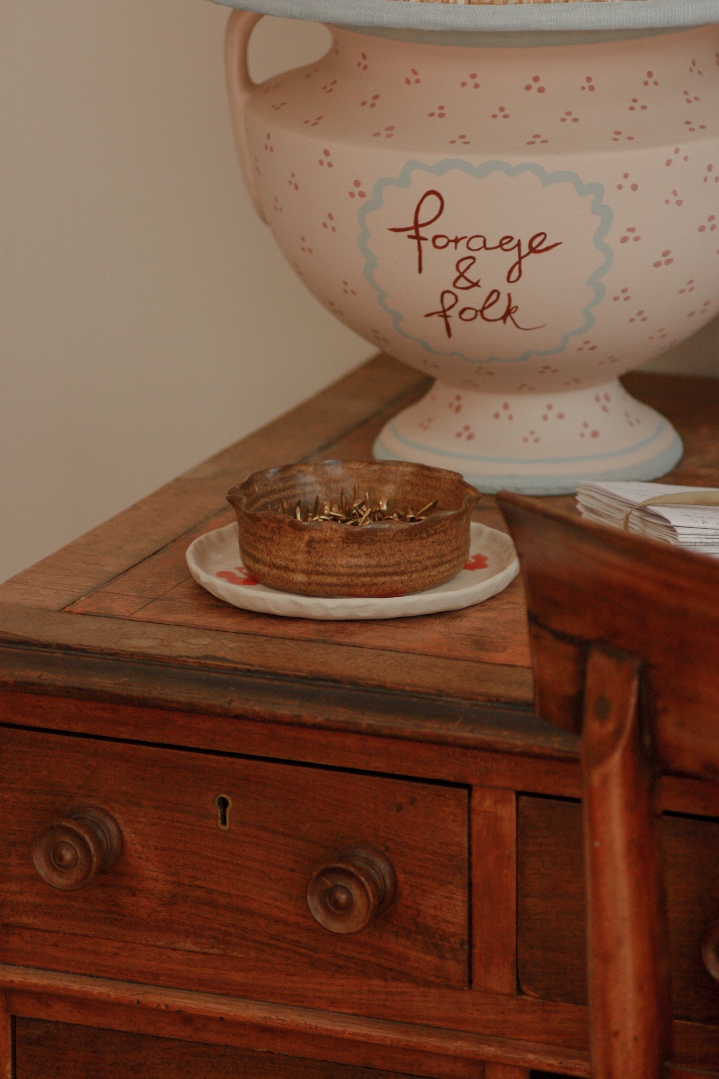 Vintage studio pottery ruffle rim dish