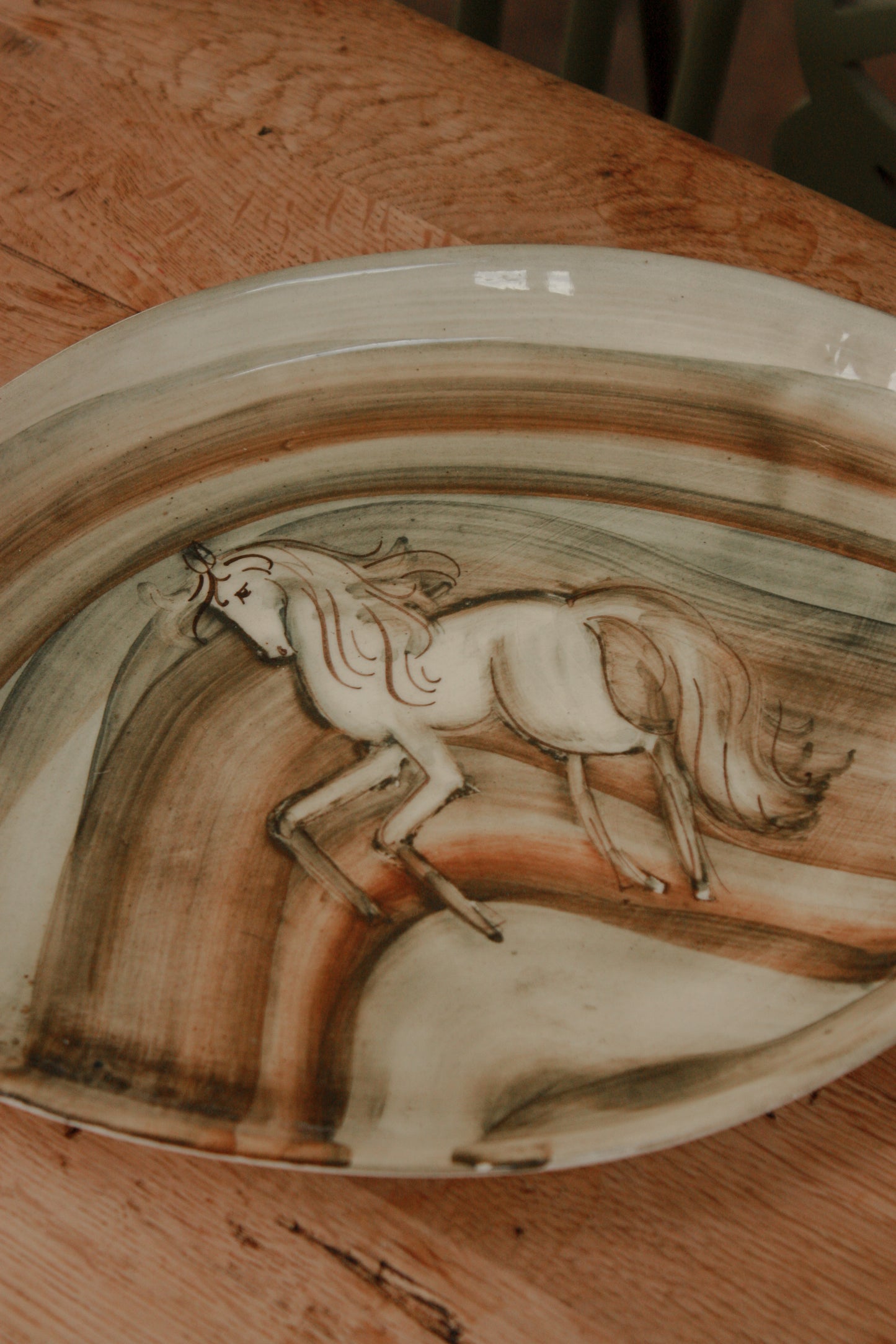 Vintage hand painted art pottery plate - horse