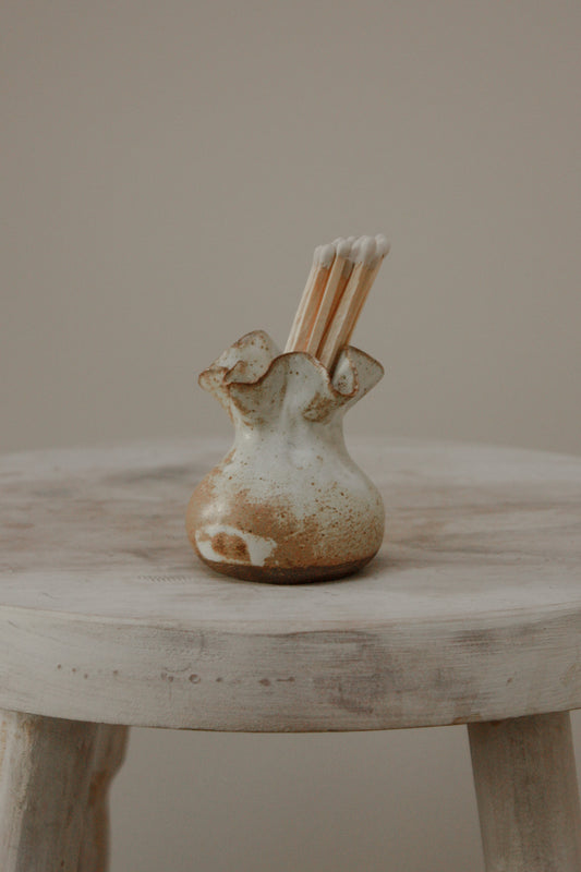 Studio pottery organic ruffle rim pot