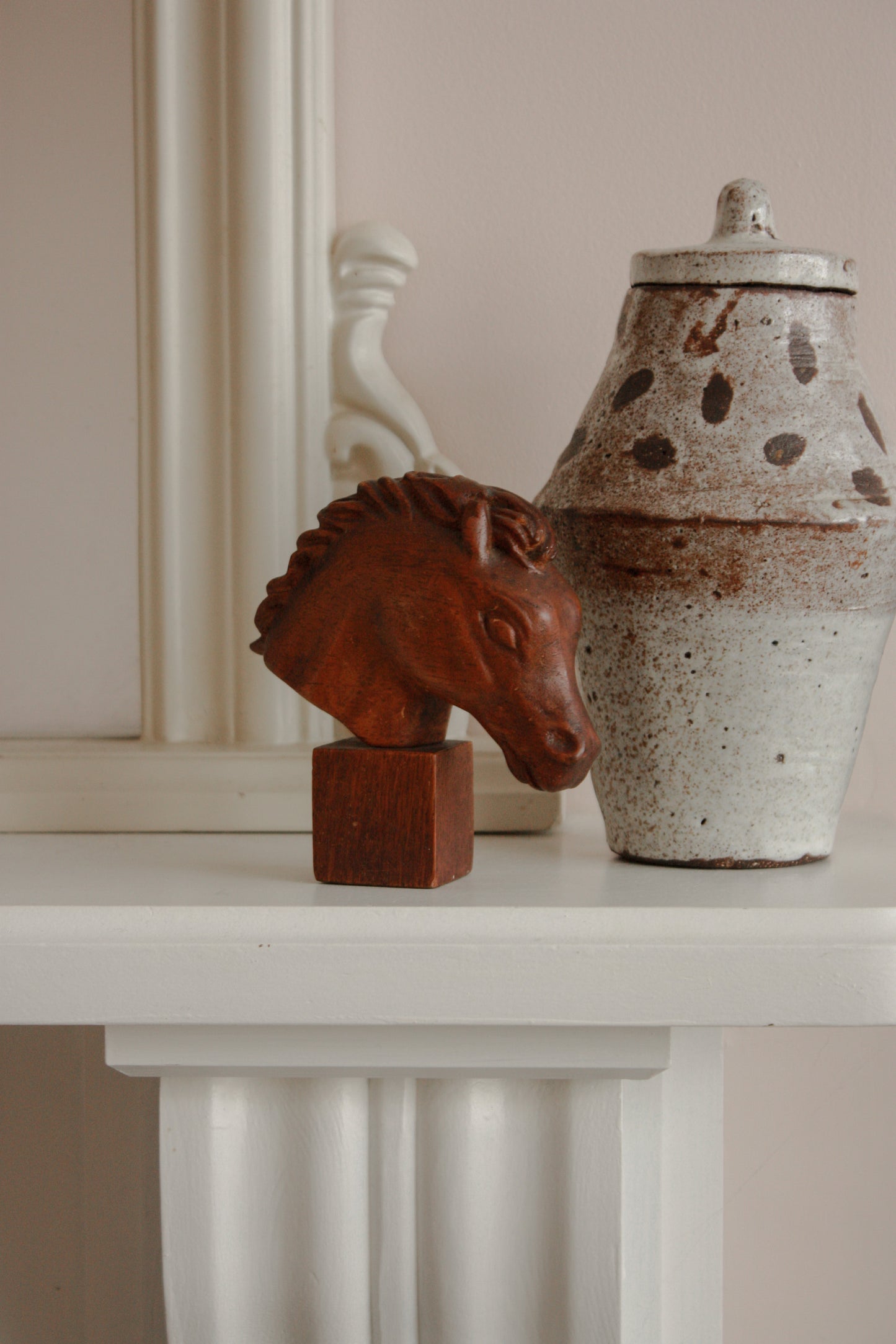 Vintage wooden hand carved horse sculpture