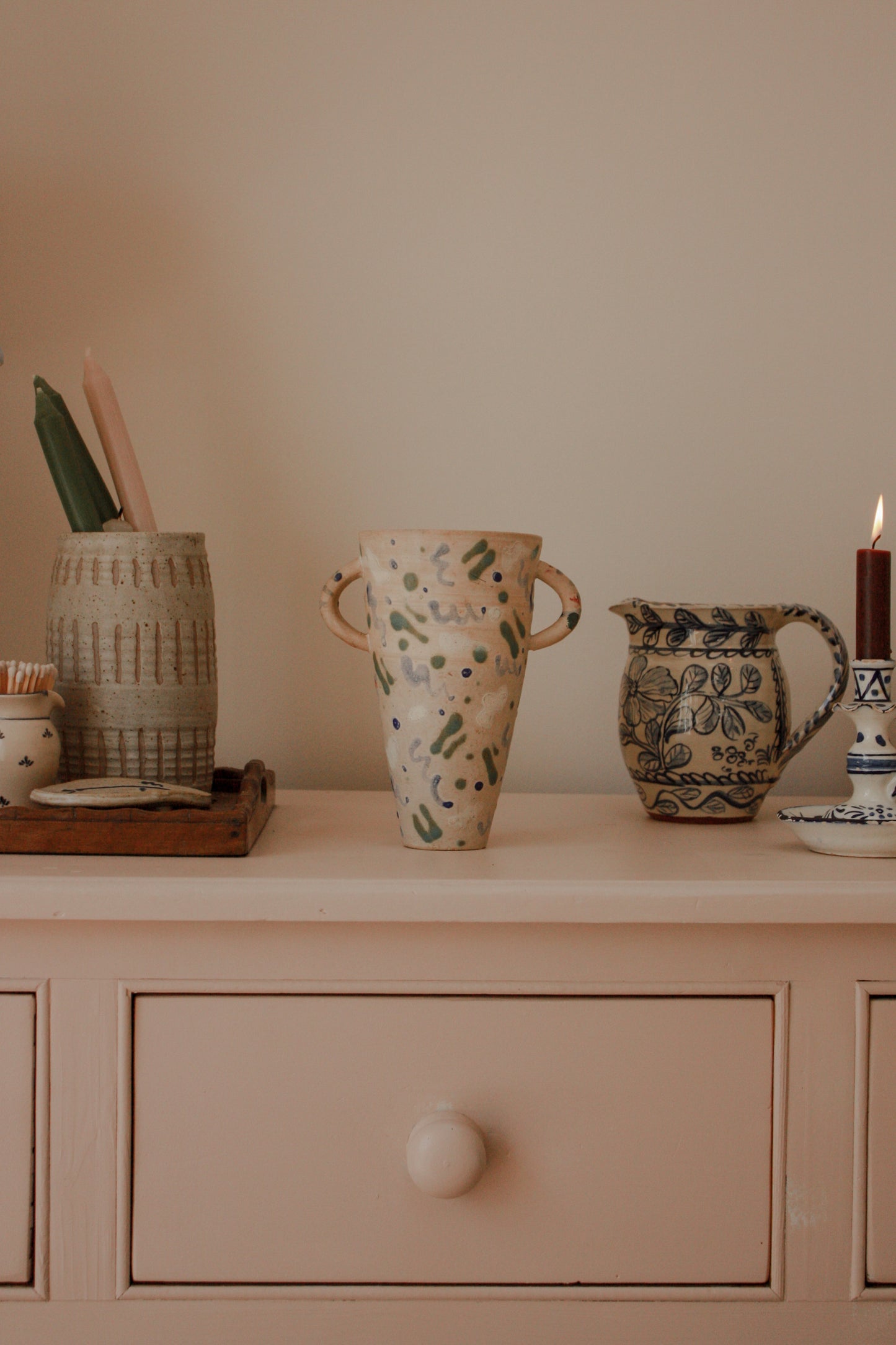 Vintage hand painted studio pottery trophy vase