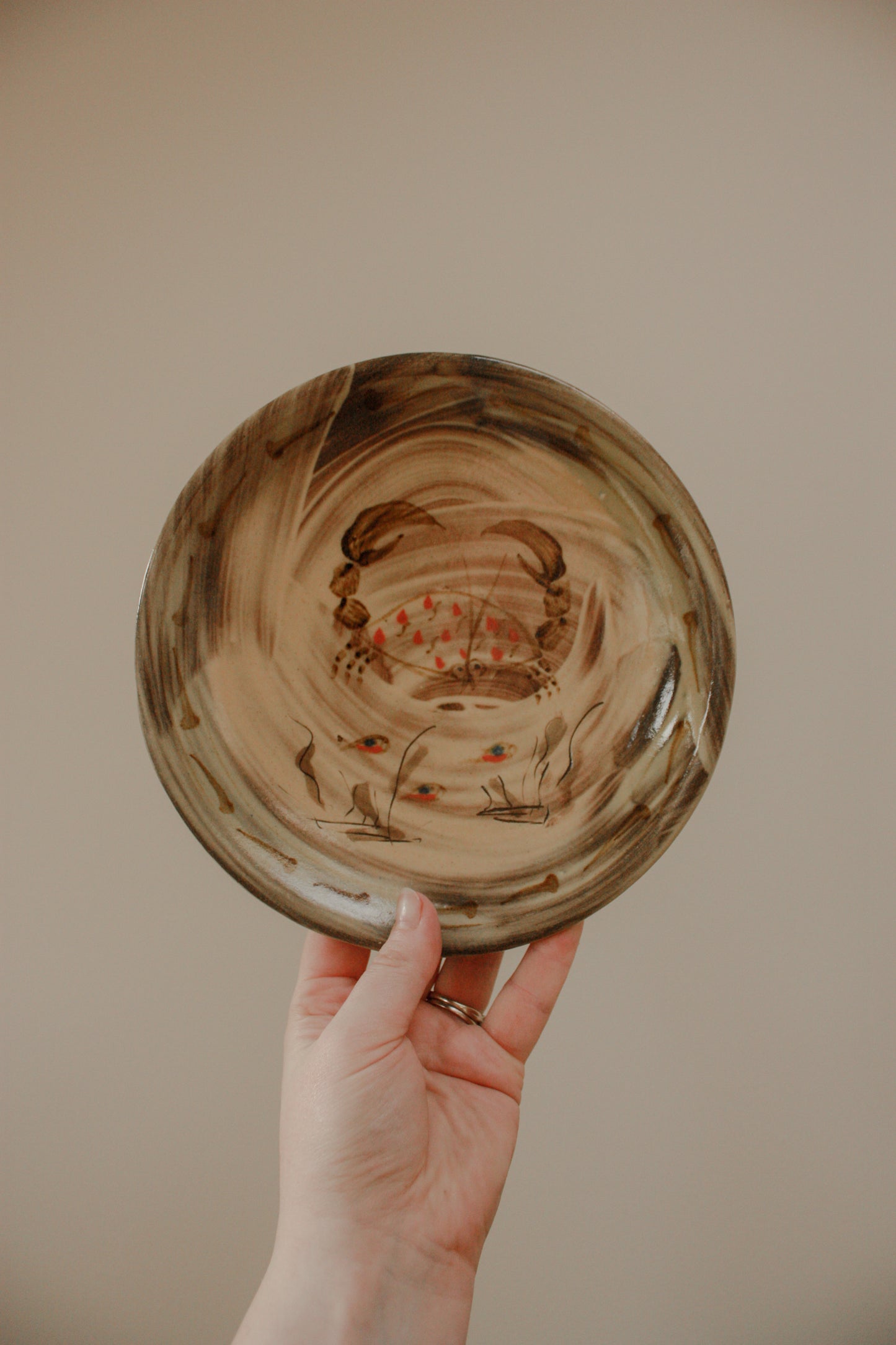 Vintage hand painted plate - crab