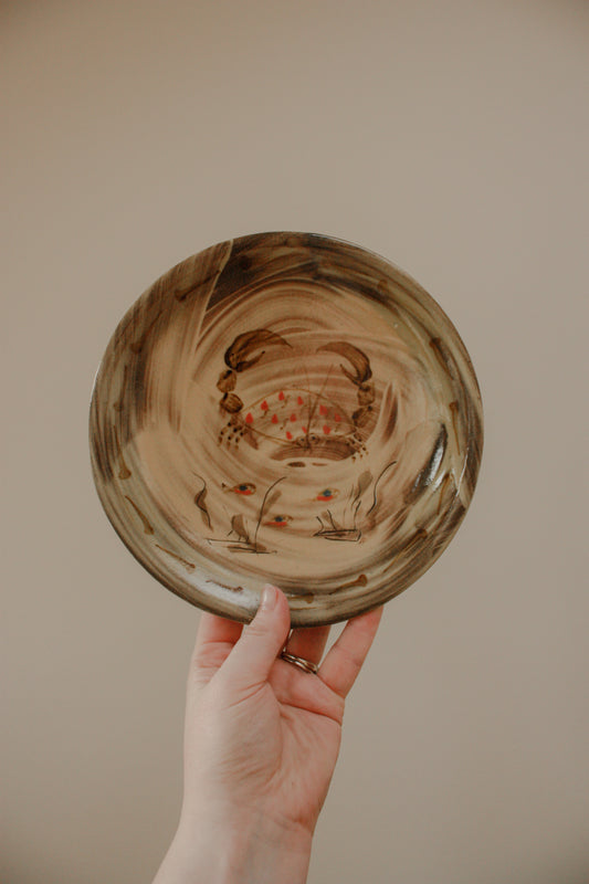 Vintage hand painted plate - crab