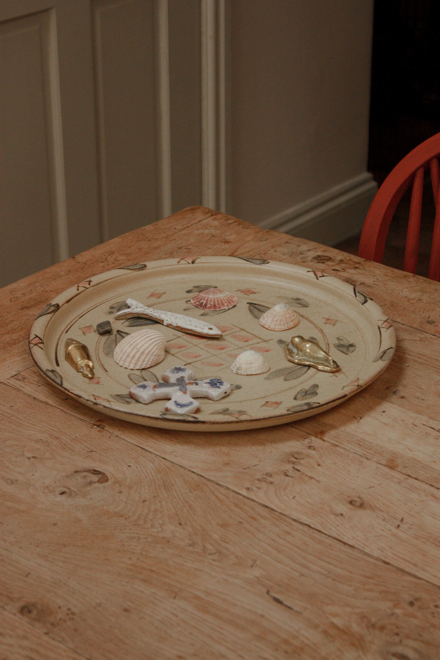 Vintage hand painted charger tray