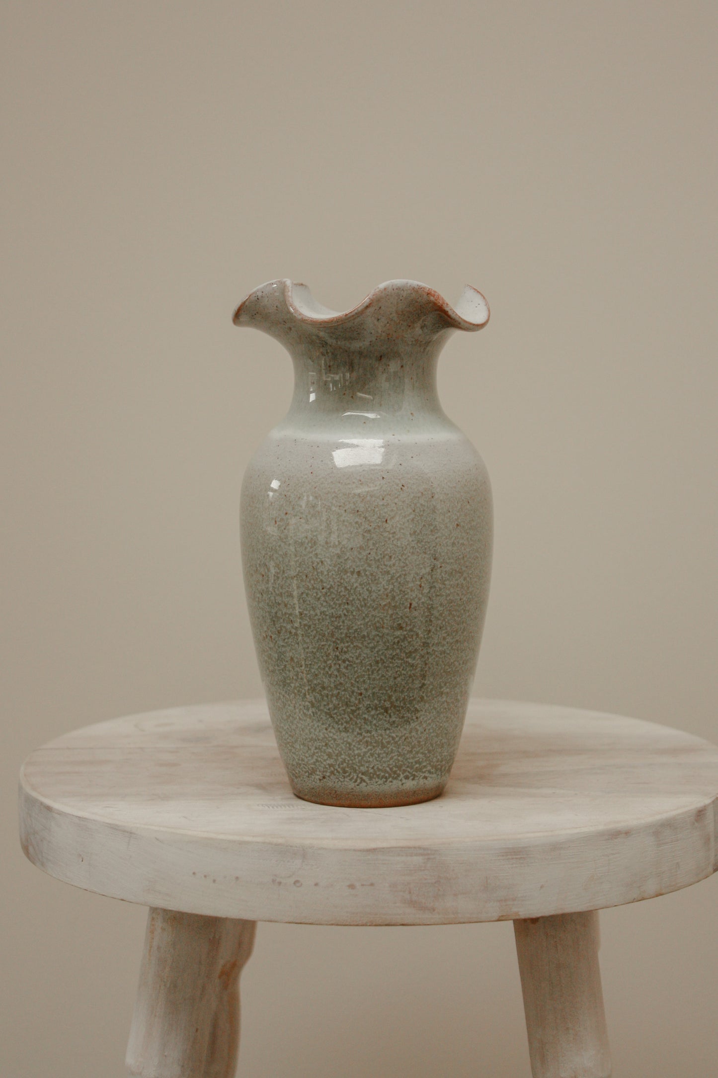 Vintage studio pottery ruffle rim pot