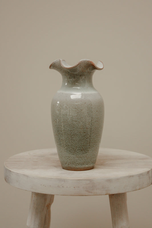 Vintage studio pottery ruffle rim pot