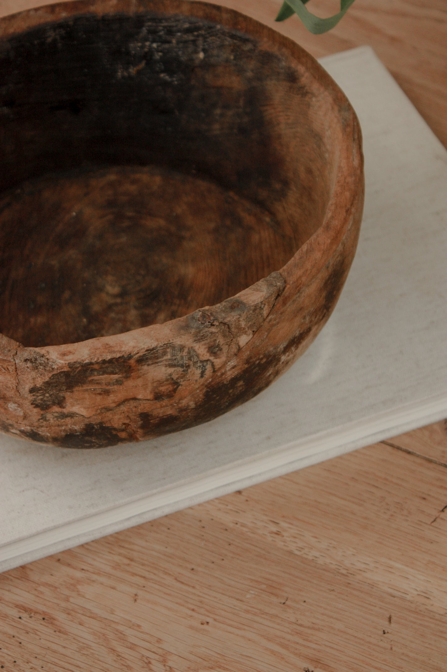 Vintage weathered and textured rustic wooden bowl