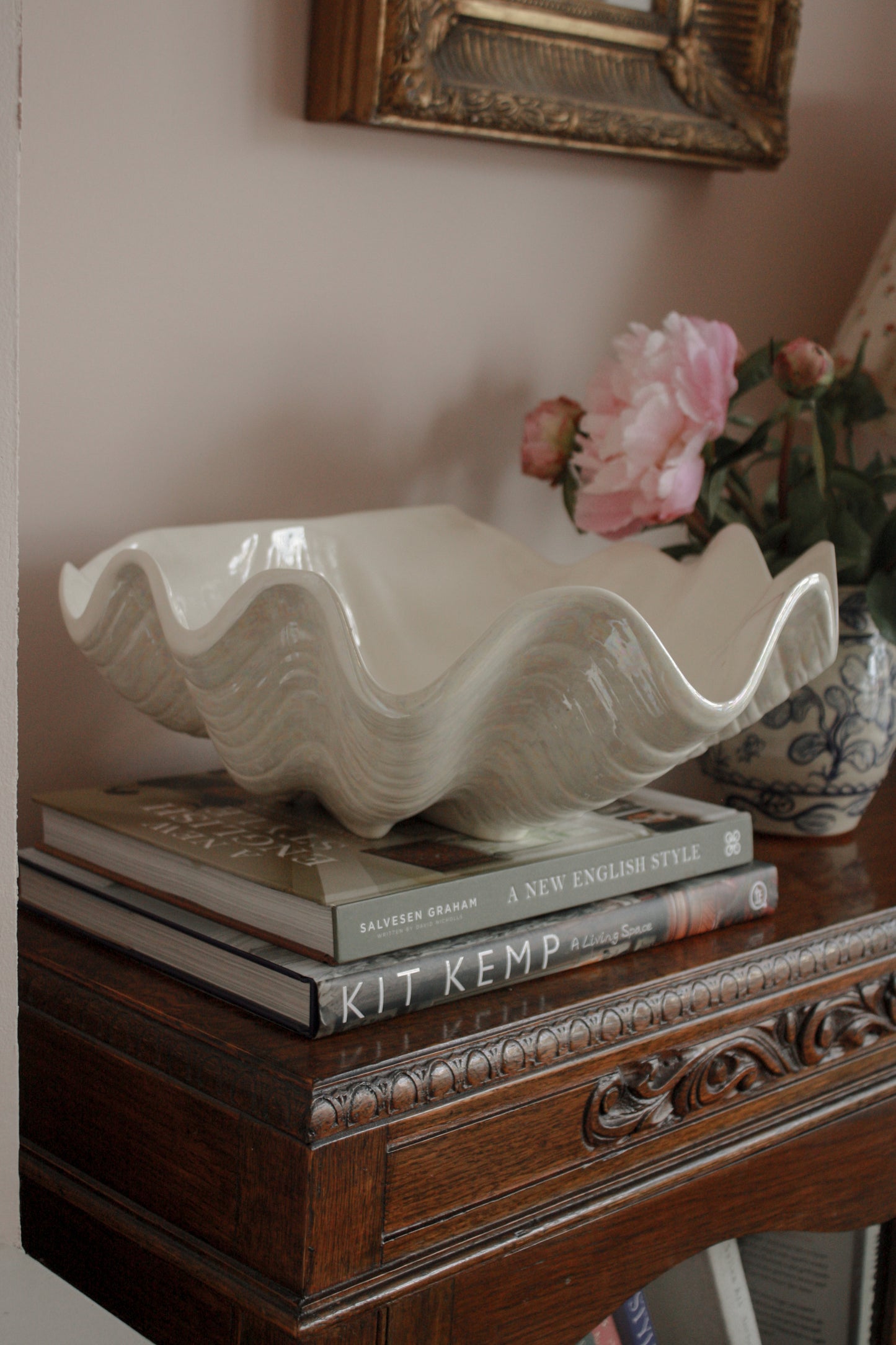 Handcrafted ceramic giant oyster shell bowl