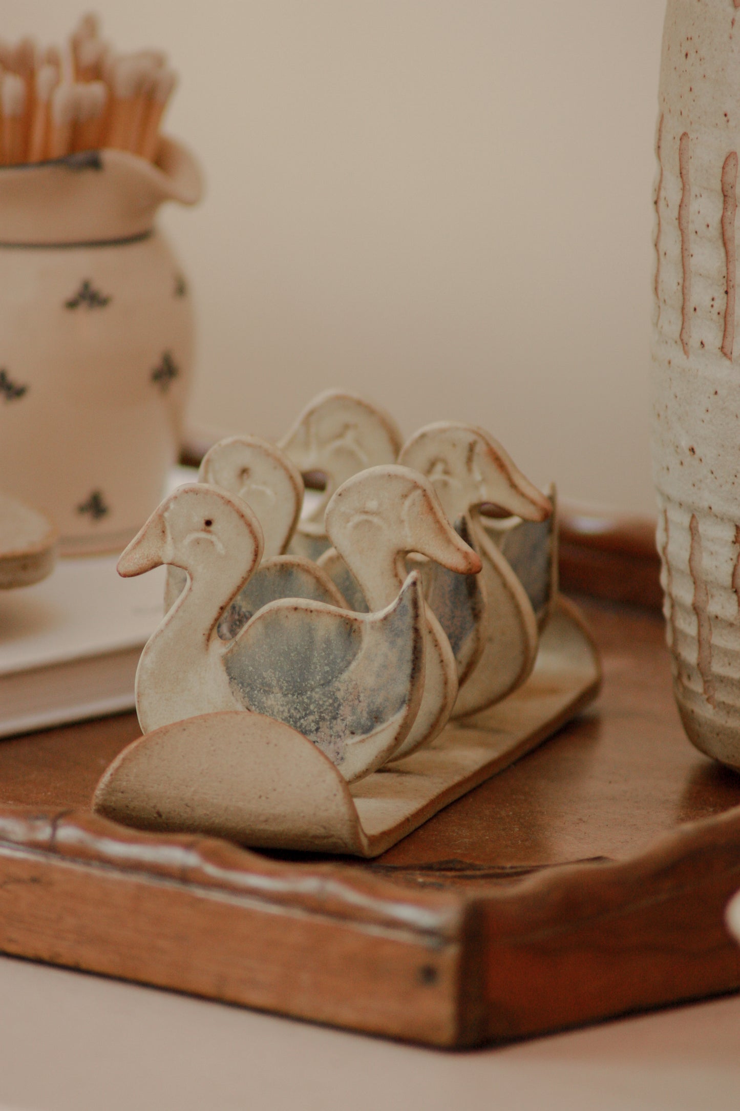 Vintage studio pottery duck toast rack / letter rack