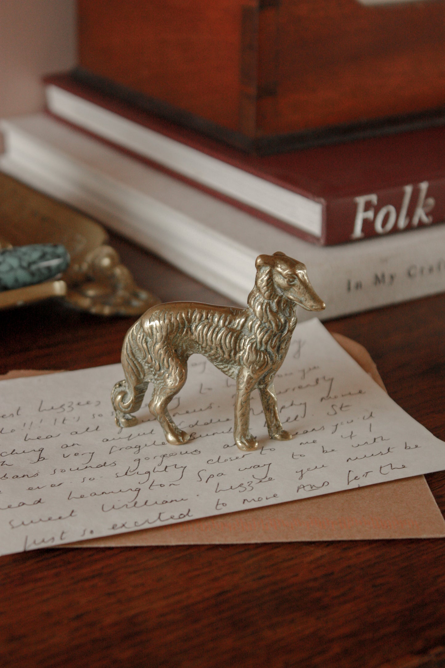 Vintage brass borzoi dog paperweight