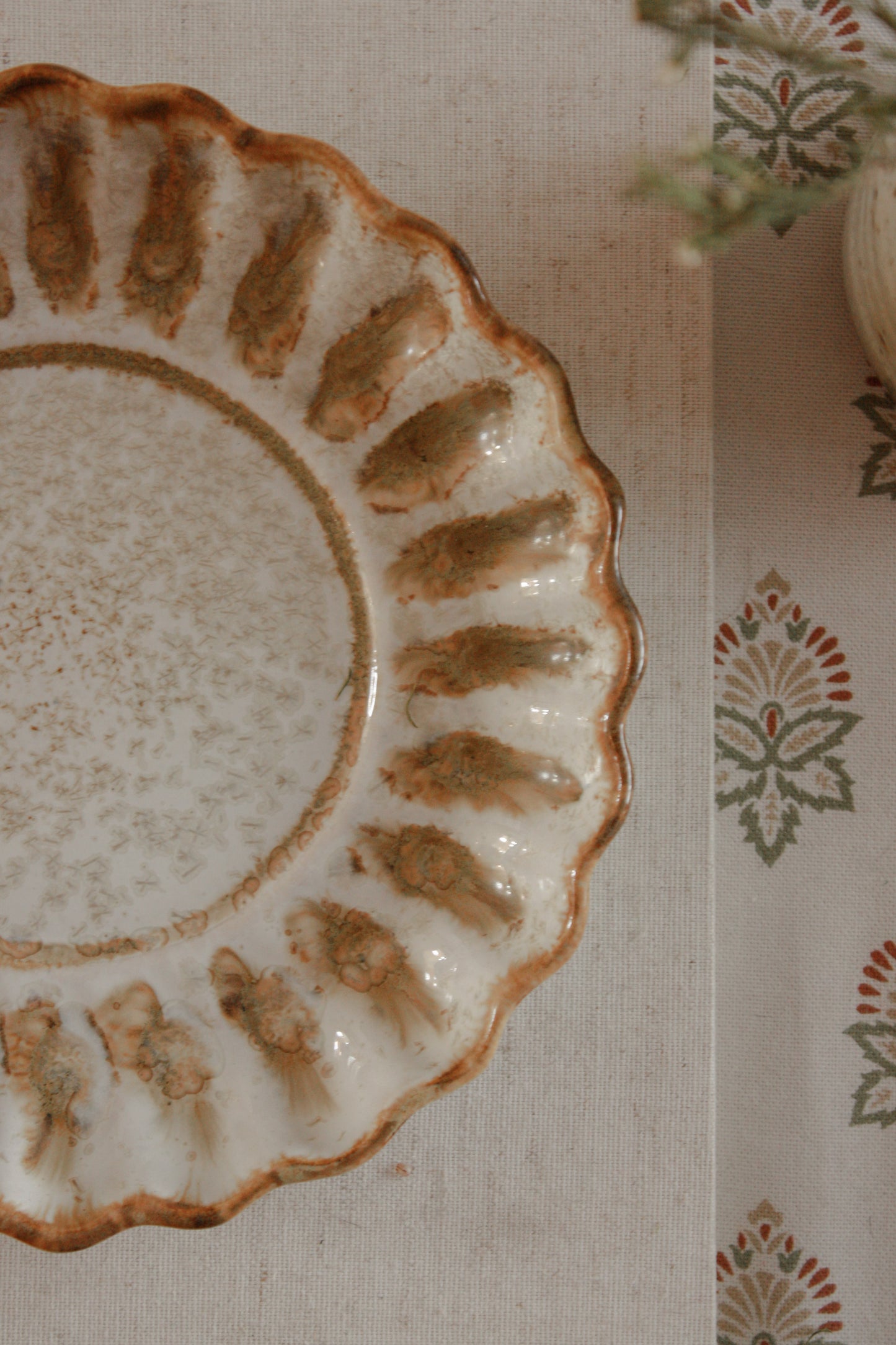 Rustic studio pottery scalloped dish