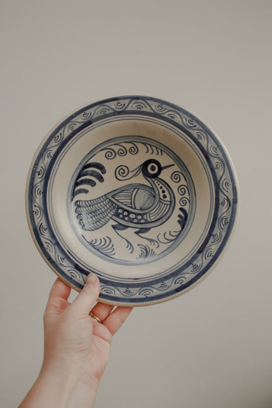 Vintage hand painted blue and white wall plate