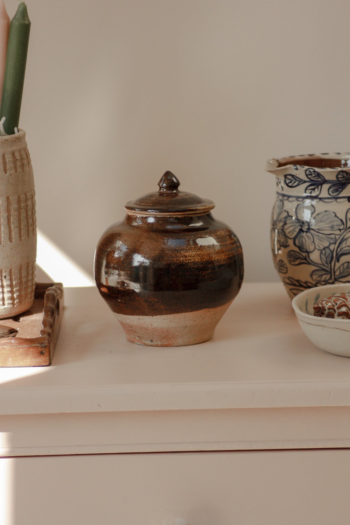 Vintage studio pottery lidded urn pot