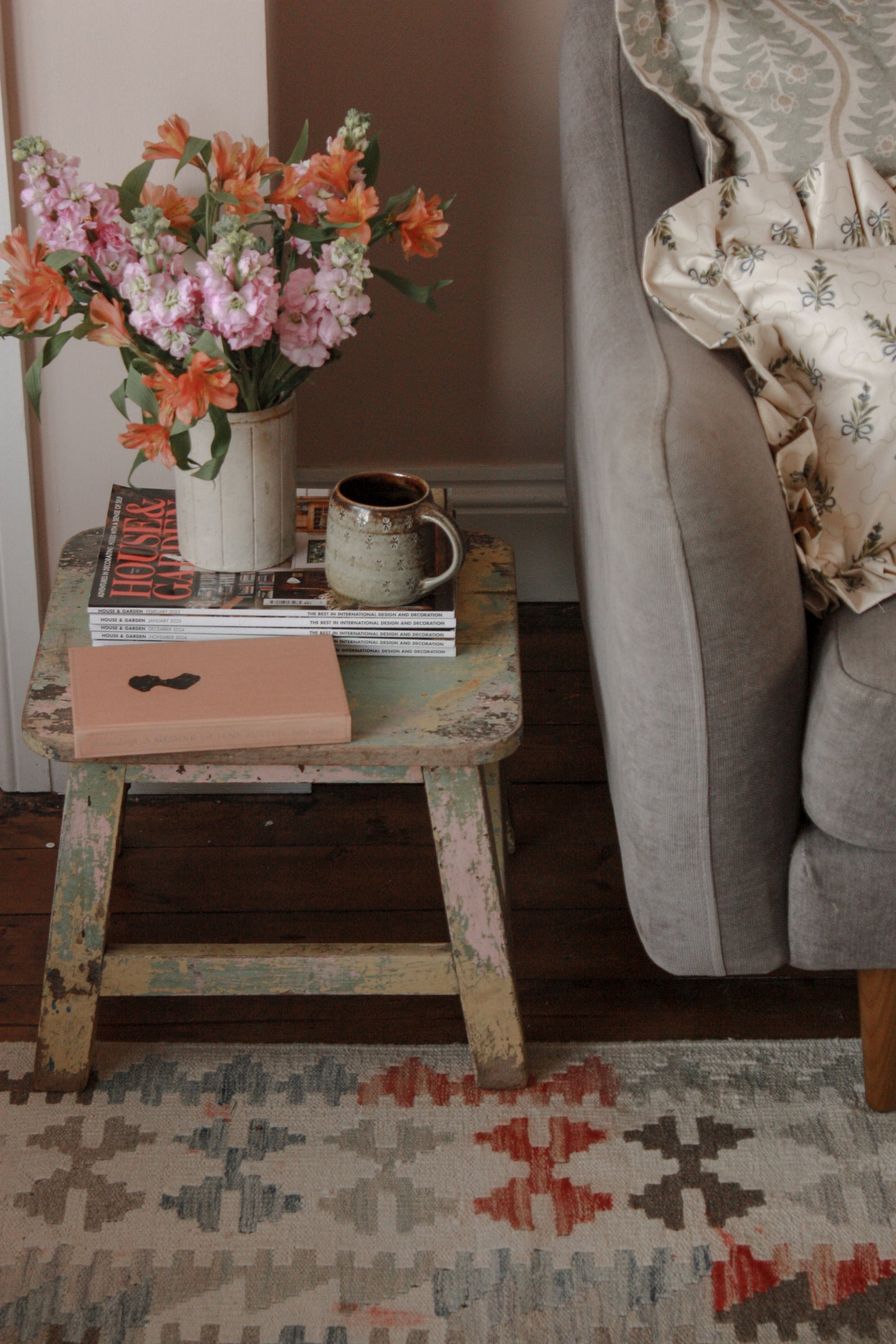 Vintage chippy painted side table