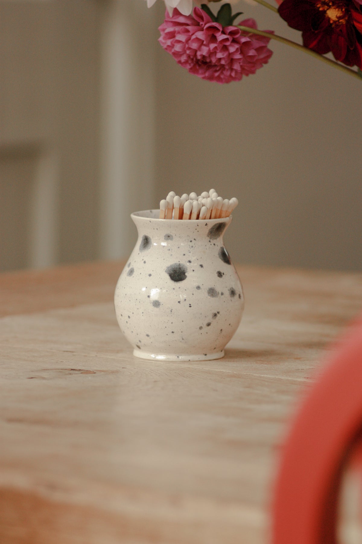 Contemporary art pottery blue and white splatter pot