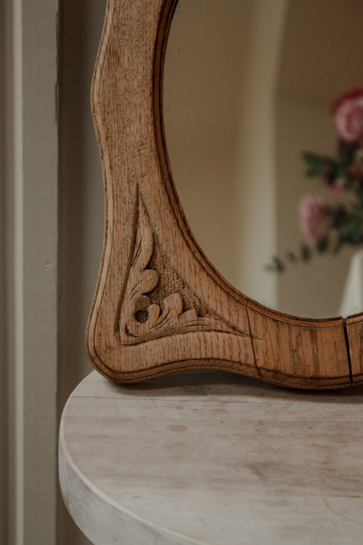 Vintage hand carved wooden mirror