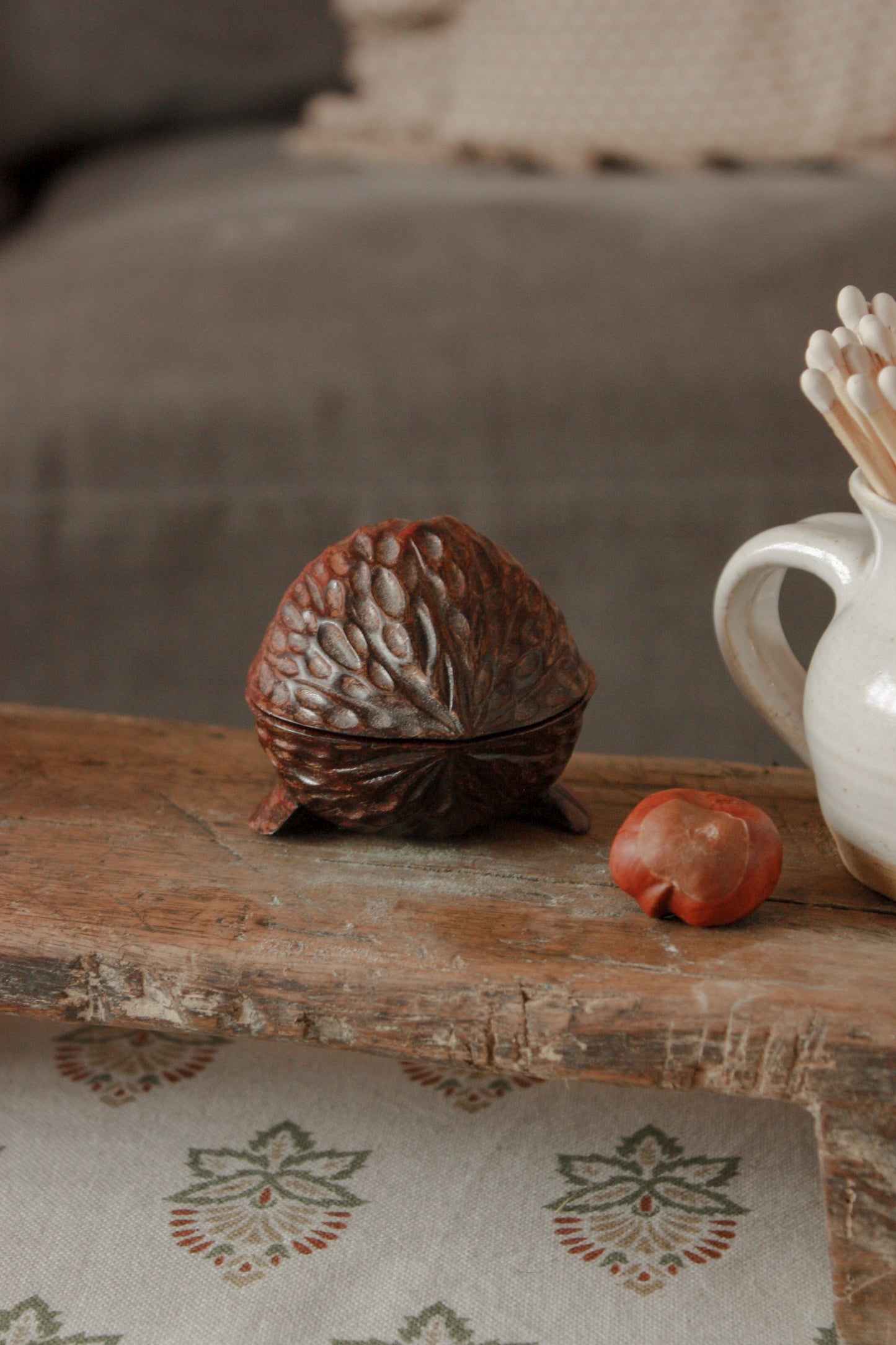 Vintage hand carved walnut pot