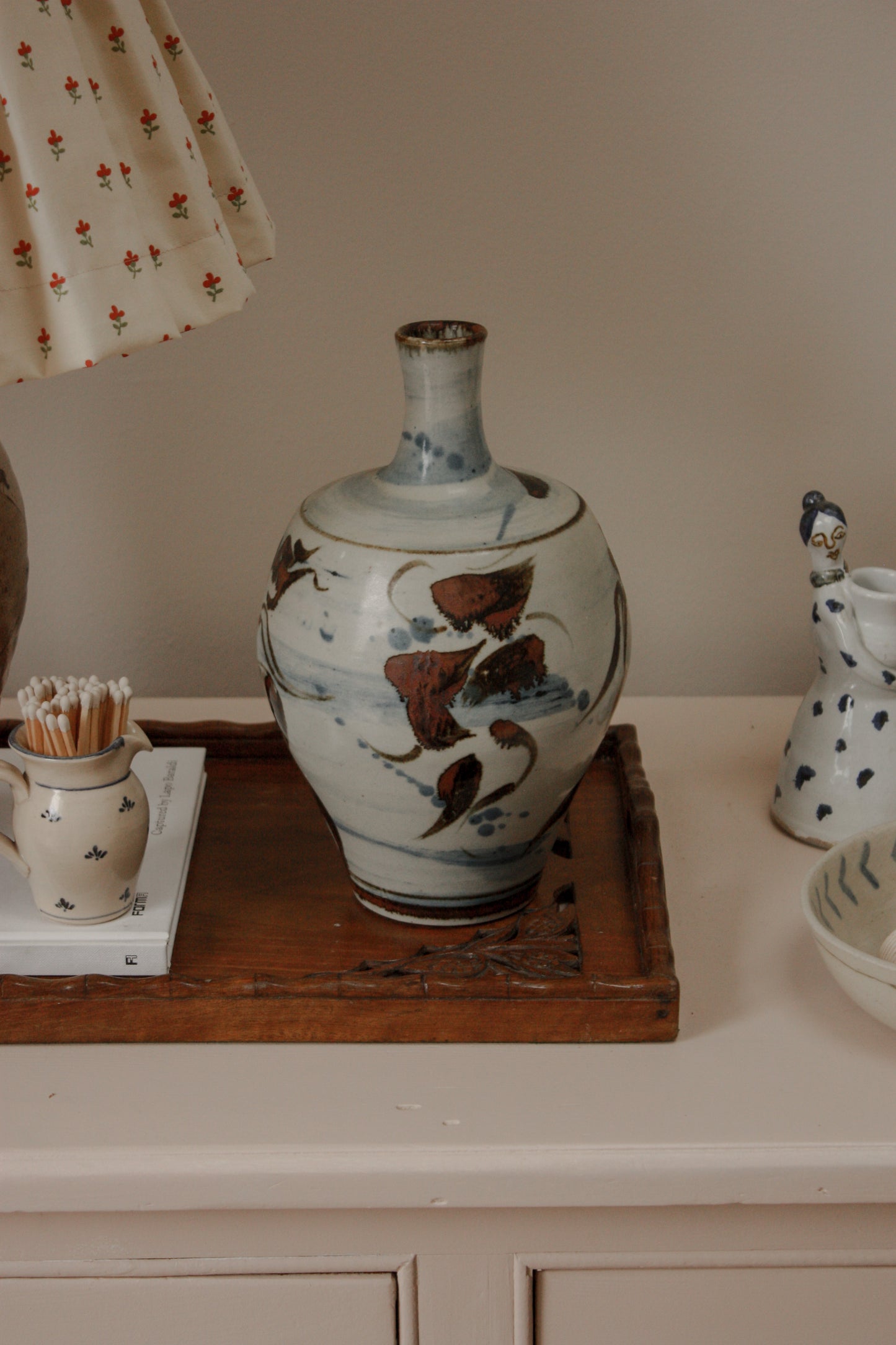 Vintage abstract mermaid studio pottery vessel