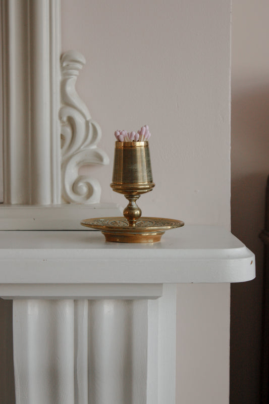 Vintage brass fleur de lis design match pot
