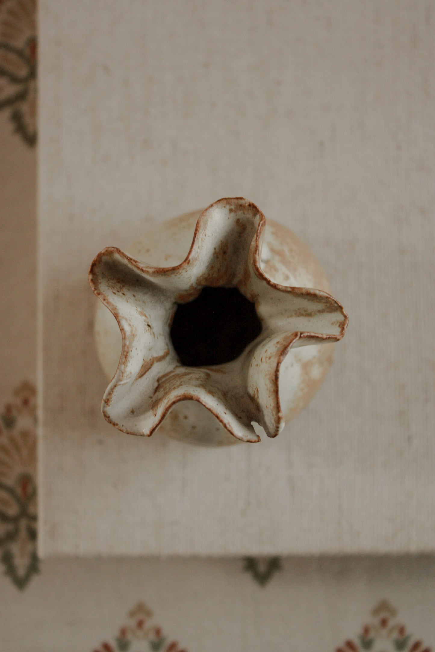 Studio pottery organic ruffle rim pot