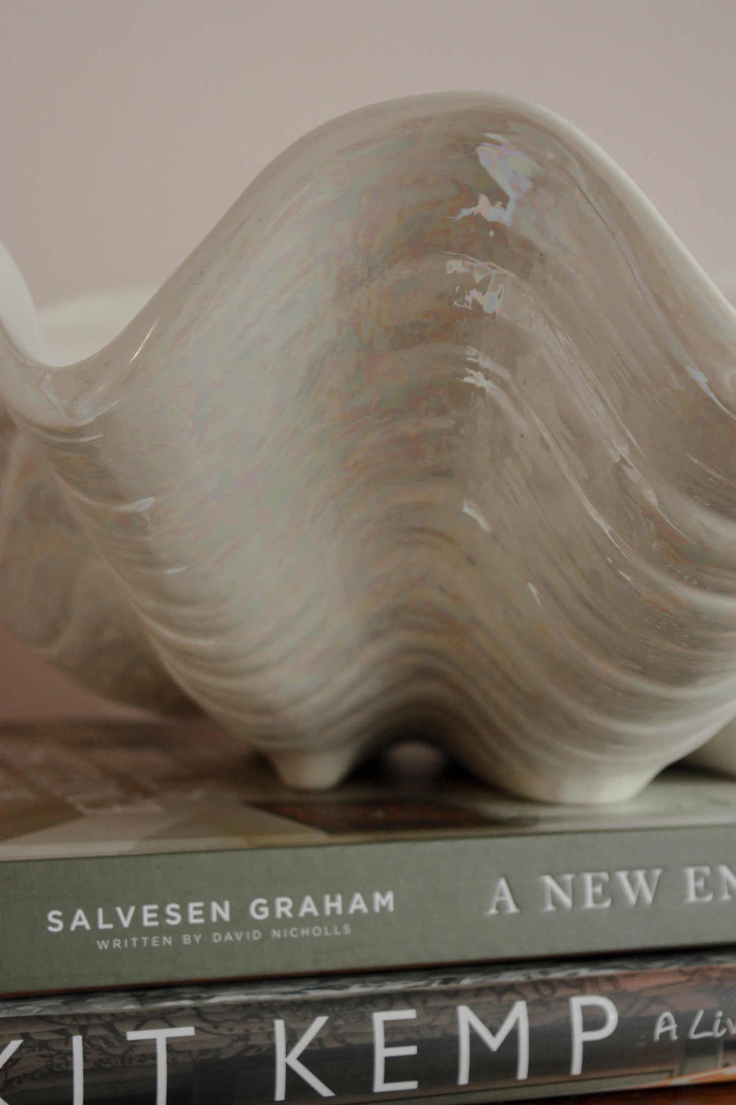 Handcrafted ceramic giant oyster shell bowl