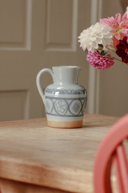 Vintage Buchan blue on blue pottery pitcher