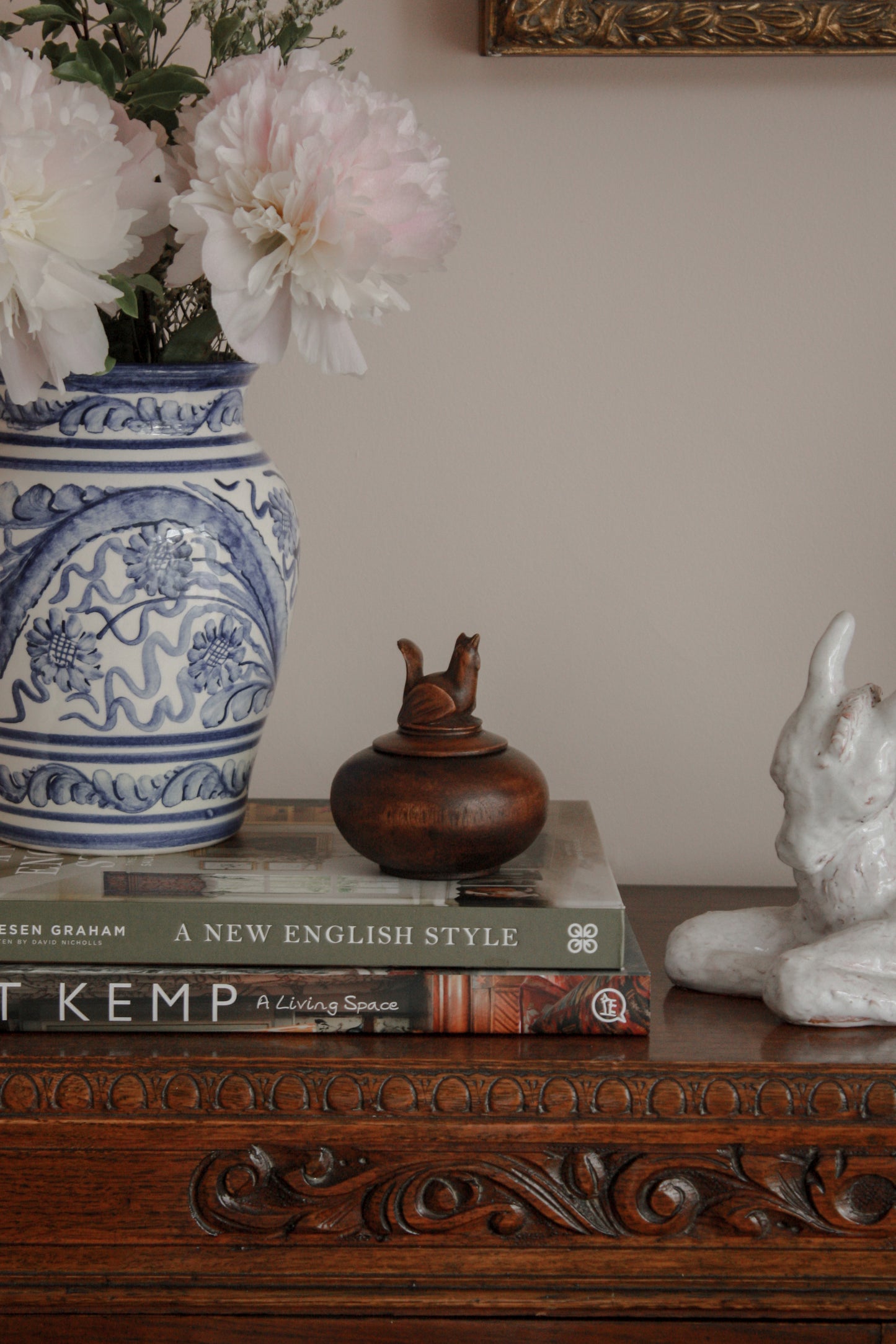 Vintage hand carved wooden chicken pot